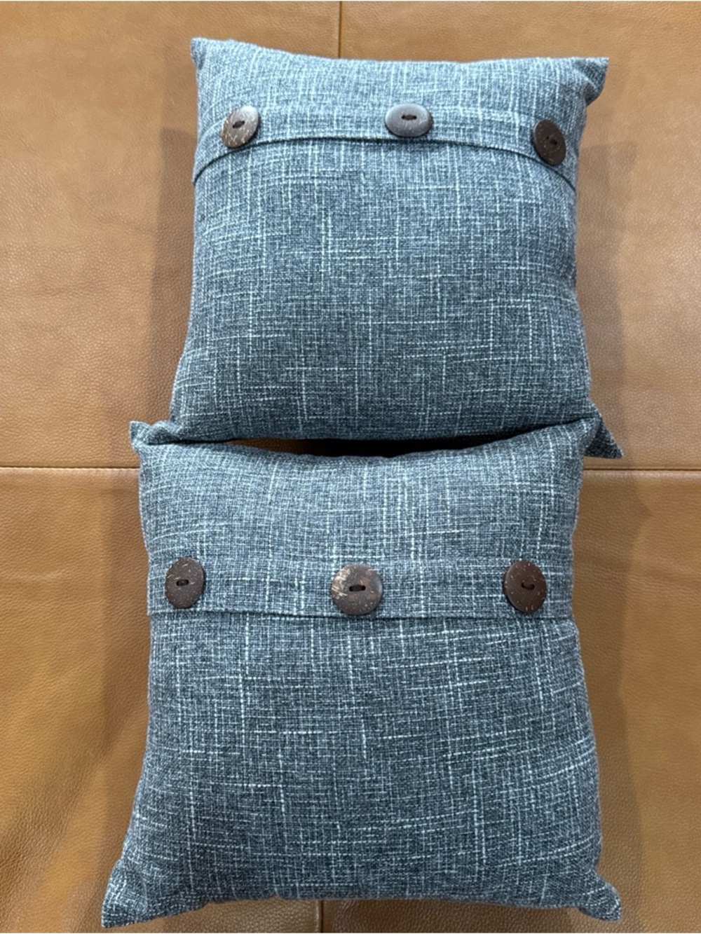 Set of 2 Dark Gray Throw Pillows 10x10 Accent Pillows Wood Button Detail